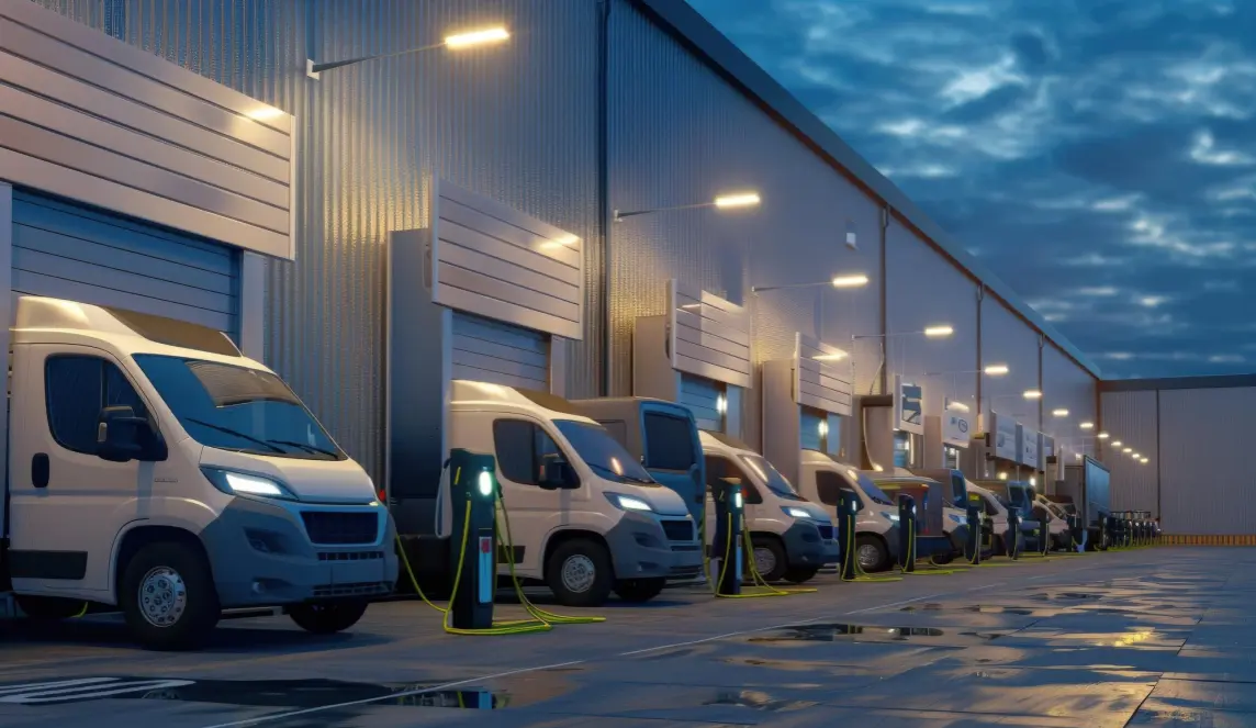 Logistics EV vans charging overnight for tomorrow’s routes