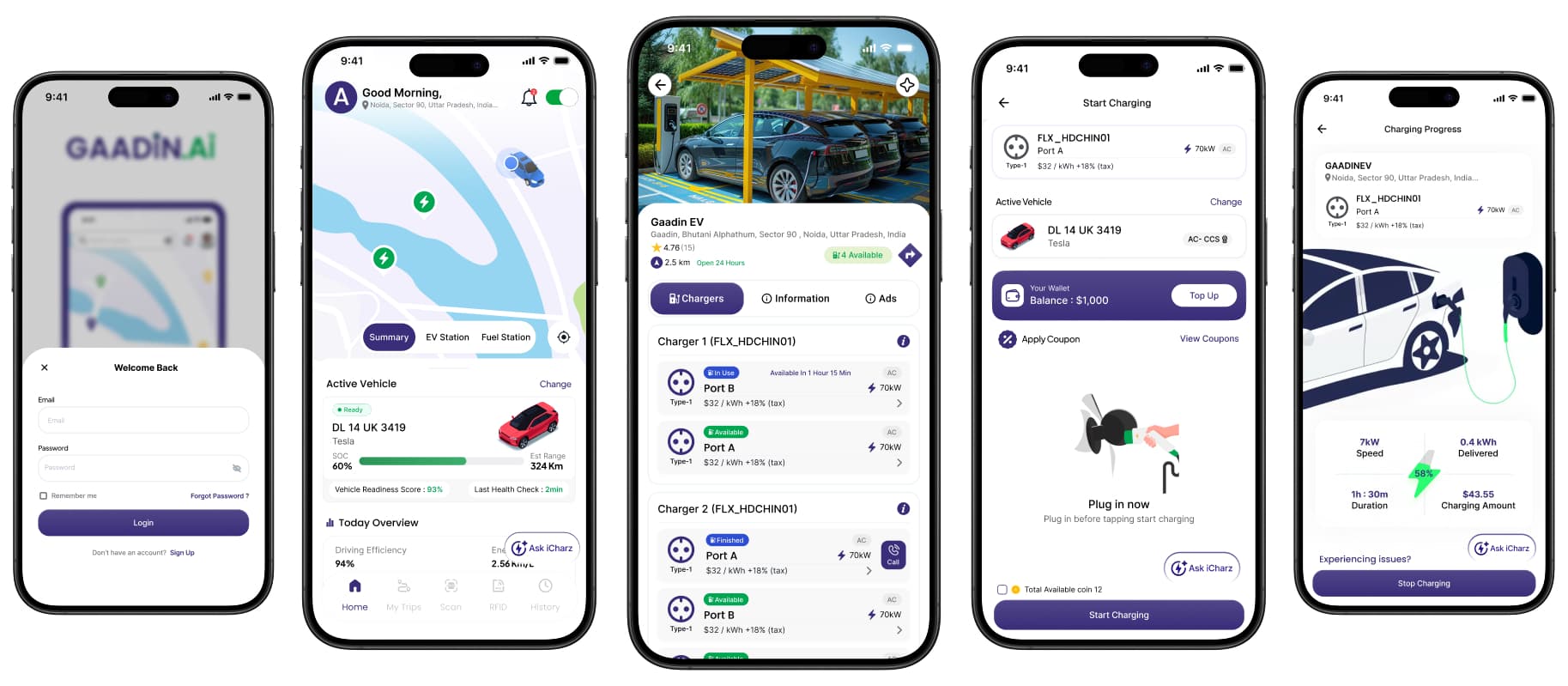 Gaadin AI branded EV charging app for fleet drivers