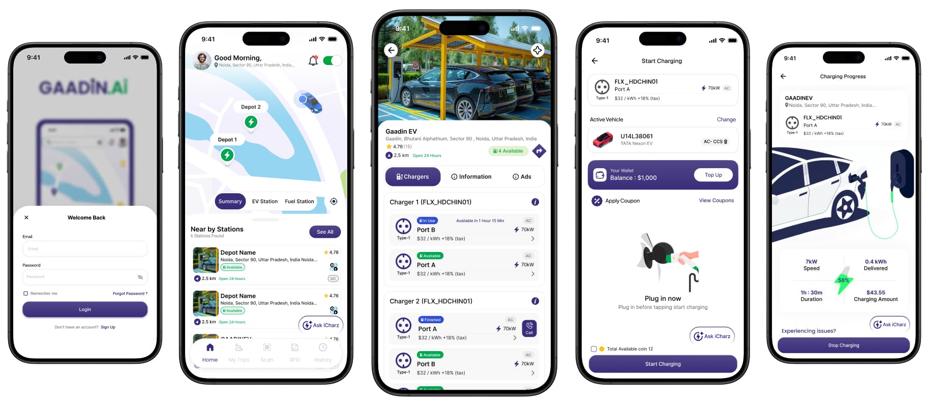 Gaadin AI branded EV charging app for fleet drivers